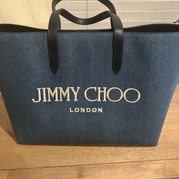 Jimmy Choo Canvas logo tote Denim/Milk - Picture 1 of 5